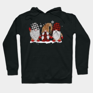 Three Gnomes In Leopard Printed Buffalo Plaid Christmas Gift Shirt Hoodie